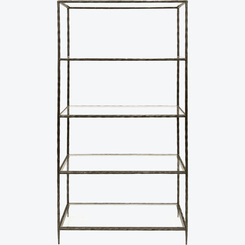 Libra Patterdale Hand Forged Shelving Unit Table Oak Wood Finish, Glass Shelves